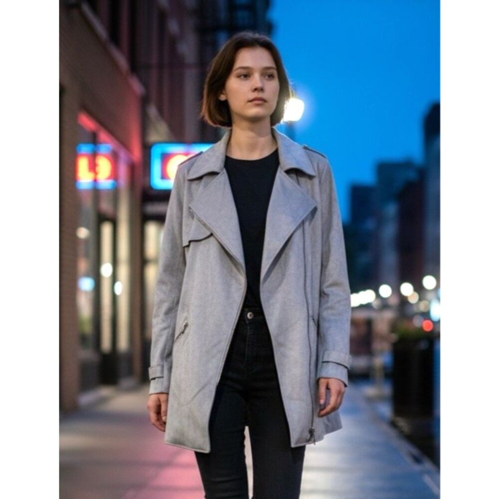 HYFVE HYFVE HYFVE womens NEW! faux swede grey long sleeve collard jacket Small